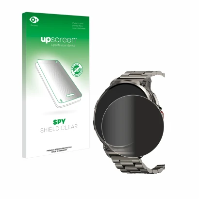 Front side of a product packaging with the brand logo upscreen. Next to it is the device Tesofit Smartwatch 1.85" (round) show