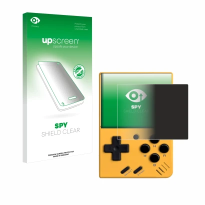 Front side of a product packaging with the brand logo upscreen. Next to it is the device Miyoo Mini V4 shown with the correspo