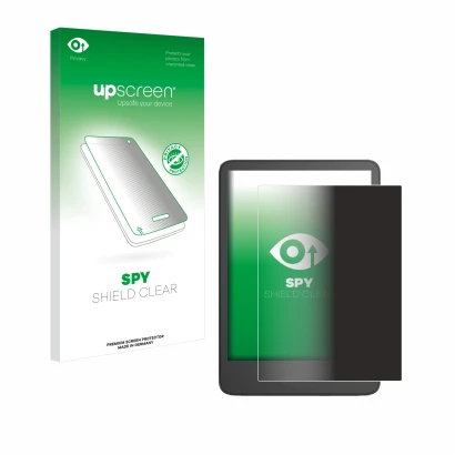 Front side of a product packaging with the brand logo upscreen. Next to it is the device Amazon Kindle 2024 shown with the cor