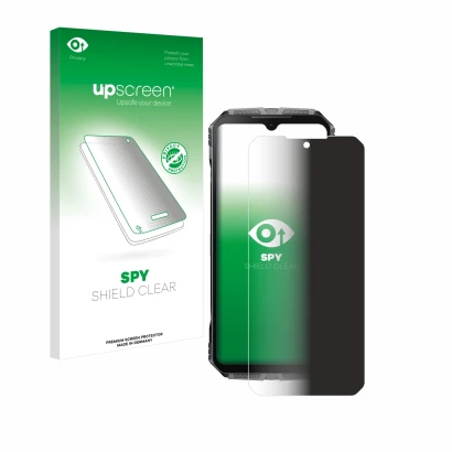 Front side of a product packaging with the brand logo upscreen. Next to it is the device Doogee S Cyber shown with the corresp