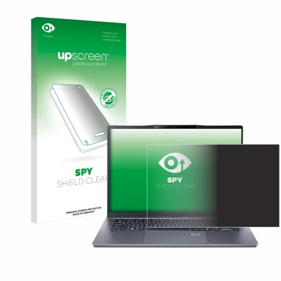 Front side of a product packaging with the brand logo upscreen. Next to it is the device Acer Swift Go 14 AI shown with the co