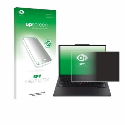 Front side of a product packaging with the brand logo upscreen. Next to it is the device Lenovo ThinkPad T14 Gen 6 shown with 