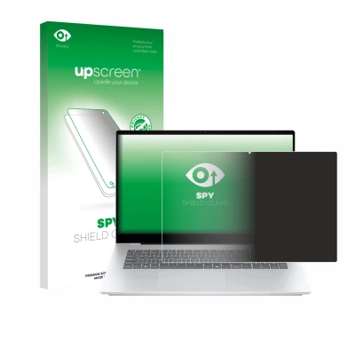 Front side of a product packaging with the brand logo upscreen. Next to it is the device HP OmniBook 7 17-dc shown with the co