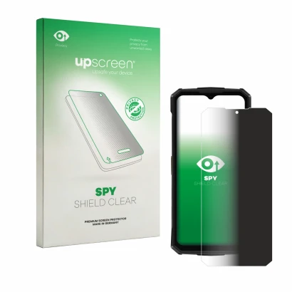 Front side of a product packaging with the brand logo upscreen. Next to it is the device Doogee Fire 5 Pro shown with the corr
