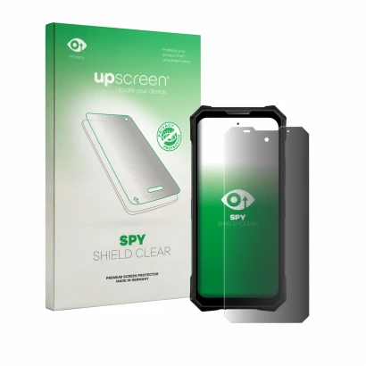 Front side of a product packaging with the brand logo upscreen. Next to it is the device Doogee V50 shown with the correspondi