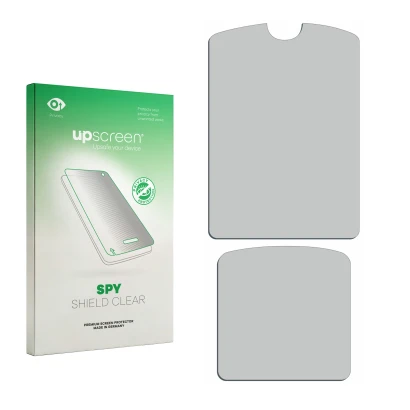 Front side of a product packaging with the brand logo upscreen. Next to it is the corresponding screen protector.