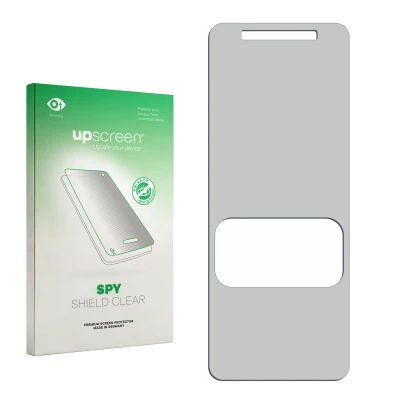 Front side of a product packaging with the brand logo upscreen. Next to it is the corresponding screen protector.