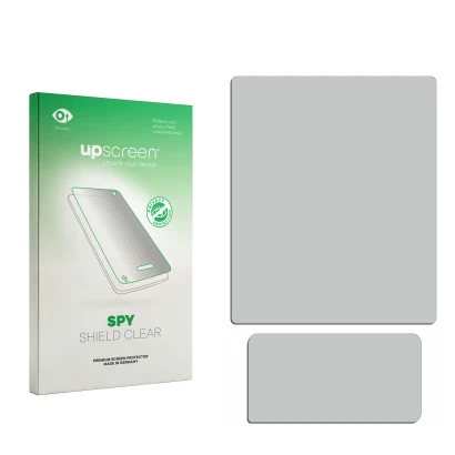 Front side of a product packaging with the brand logo upscreen. Next to it is the corresponding screen protector.