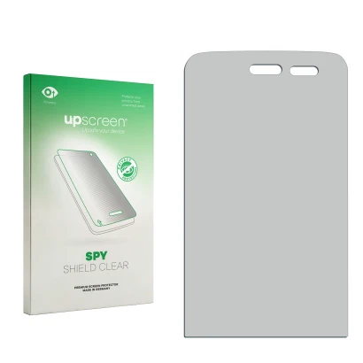 Front side of a product packaging with the brand logo upscreen. Next to it is the corresponding screen protector.