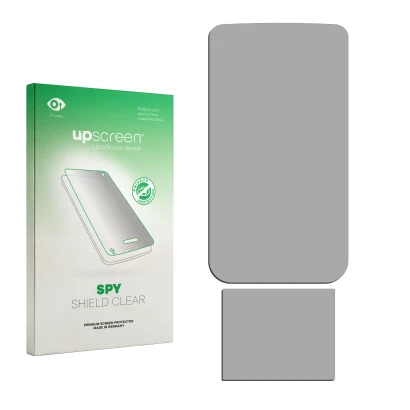 Front side of a product packaging with the brand logo upscreen. Next to it is the corresponding screen protector.