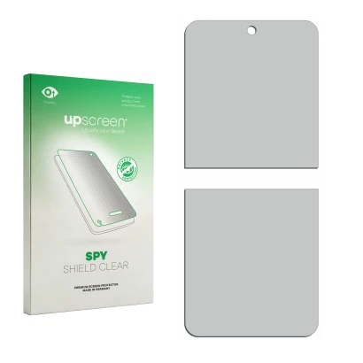 Front side of a product packaging with the brand logo upscreen. Next to it is the corresponding screen protector.