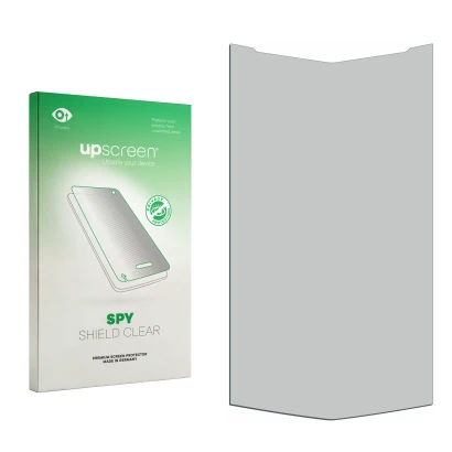 Front side of a product packaging with the brand logo upscreen. Next to it is the corresponding screen protector.