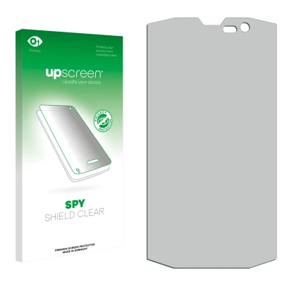 Front side of a product packaging with the brand logo upscreen. Next to it is the corresponding screen protector.