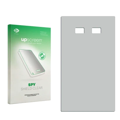 Front side of a product packaging with the brand logo upscreen. Next to it is the corresponding screen protector.