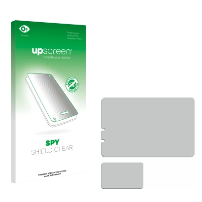 Front side of a product packaging with the brand logo upscreen. Next to it is the corresponding screen protector.