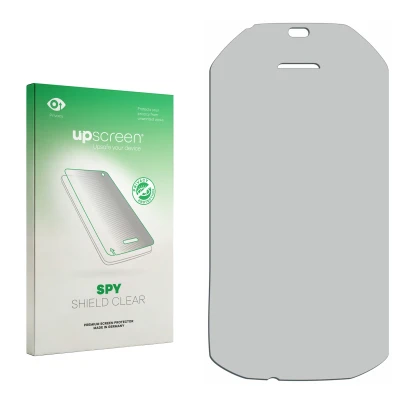Front side of a product packaging with the brand logo upscreen. Next to it is the corresponding screen protector.