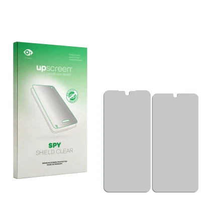 Front side of a product packaging with the brand logo upscreen. Next to it is the corresponding screen protector.