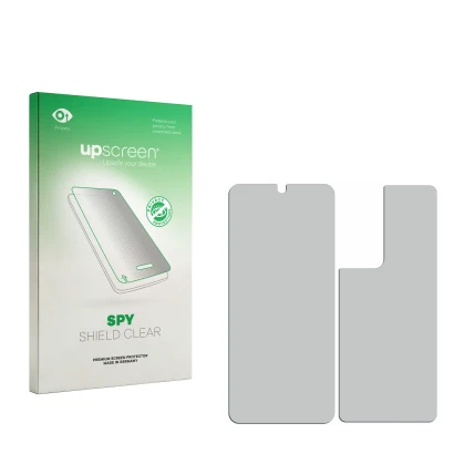 Front side of a product packaging with the brand logo upscreen. Next to it is the corresponding screen protector.