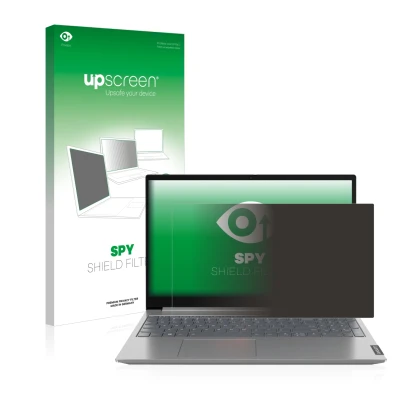 Front side of a product packaging with the brand logo upscreen. Next to it is the device Lenovo ThinkBook 14" shown with the c