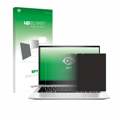 Front side of a product packaging with the brand logo upscreen. Next to it is the device HP EliteBook x360 830 G8 shown with t