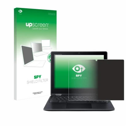 Front side of a product packaging with the brand logo upscreen. Next to it is the device Acer Chromebook Spin 512 shown with t
