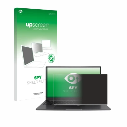 Front side of a product packaging with the brand logo upscreen. Next to it is the device ASUS Vivobook 15 OLED shown with the