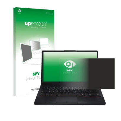 Front side of a product packaging with the brand logo upscreen. Next to it is the device Fujitsu Lifebook E5412 shown with the
