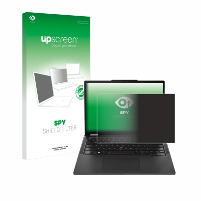 Front side of a product packaging with the brand logo upscreen. Next to it is the device Lenovo ThinkPad X13 Gen 5 shown with