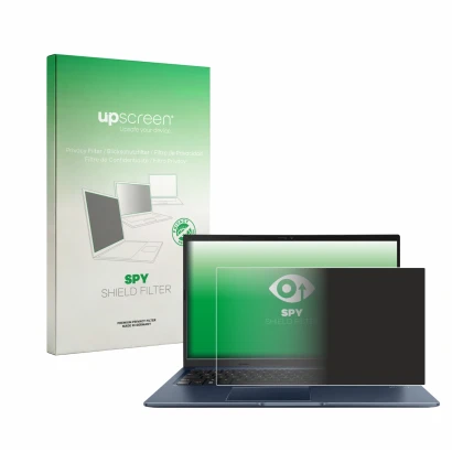 Front side of a product packaging with the brand logo upscreen. Next to it is the device ASUS Vivobook 15 M1502YA shown with t