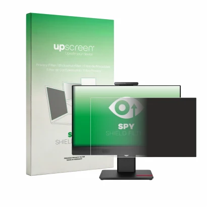 Front side of a product packaging with the brand logo upscreen. Next to it is the device Lenovo ThinkCentre TIO24 Gen 6 shown