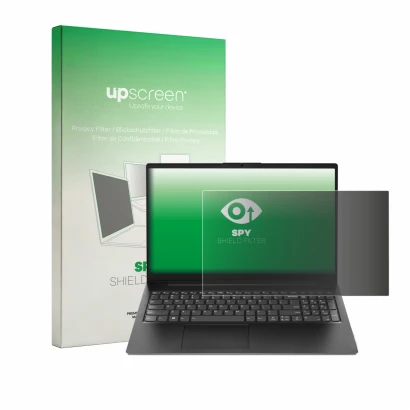 Front side of a product packaging with the brand logo upscreen. Next to it is the device Lenovo V15 Gen 7 shown with the corre