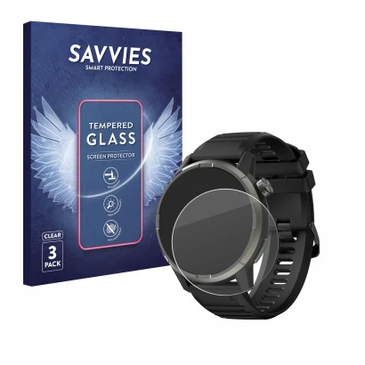 Front side of a product packaging with the brand logo Savvies. Next to it is the device Kiprun GPS 900 by Coros shown with the