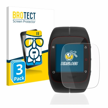 Front side of a product packaging with the brand logo BROTECT. Next to it is the device Polar M400 shown with the correspondin