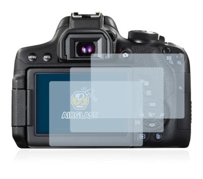 Image of the device Canon EOS 750D with a wide variety of screen protectors.