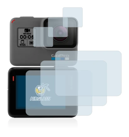 Image of the device GoPro Hero 5 Black with a wide variety of screen protectors.