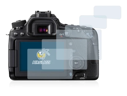 Image of the device Canon EOS 80D with a wide variety of screen protectors.