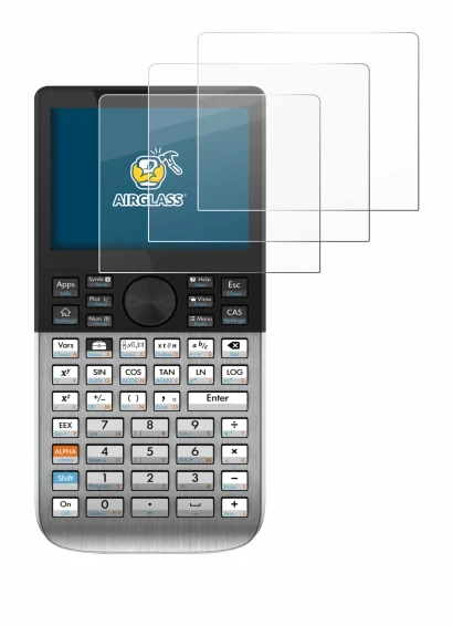 Image of the device HP Prime with a wide variety of screen protectors.
