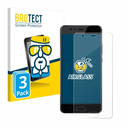 Front side of a product packaging with the brand logo BROTECT. Next to it is the device Huawei P10 Plus shown with the corresp