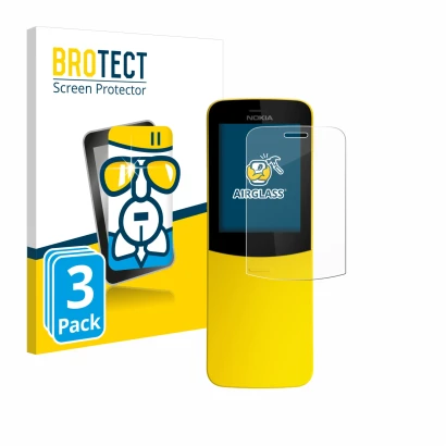 Front side of a product packaging with the brand logo BROTECT. Next to it is the device Nokia 8110 shown with the correspondin