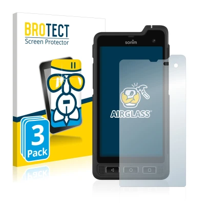Front side of a product packaging with the brand logo BROTECT. Next to it is the device Sonim XP8 shown with the corresponding