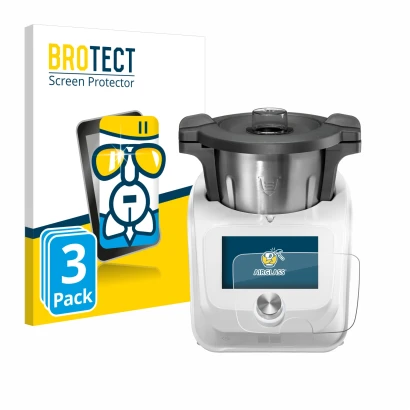 Front side of a product packaging with the brand logo BROTECT. Next to it is the device SilverCrest Monsieur Cuisine Connect s