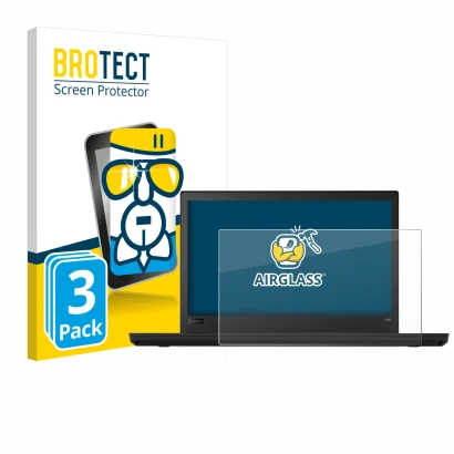 Front side of a product packaging with the brand logo BROTECT. Next to it is the device Lenovo ThinkPad T480 shown with the co
