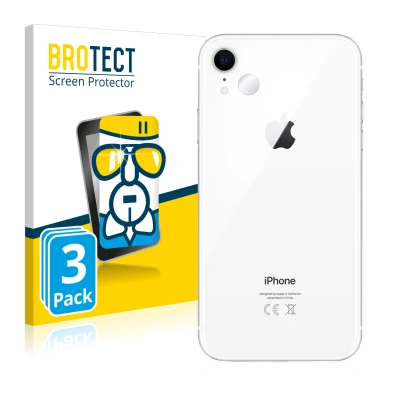 Front side of a product packaging with the brand logo BROTECT. Next to it is the device Apple iPhone XR (ONLY Camera Lens) sho
