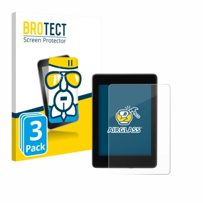 Front side of a product packaging with the brand logo BROTECT. Next to it is the device Amazon Kindle Paperwhite 2018 (10th Ge