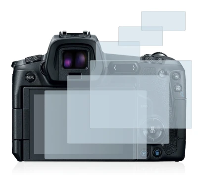 Image of the device Canon EOS R with a wide variety of screen protectors.