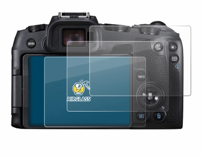 Image of the device Canon EOS RP with a wide variety of screen protectors.