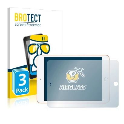 Front side of a product packaging with the brand logo BROTECT. Next to it is the device Apple iPad Mini 5 2019 (Landscape, 5th