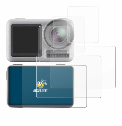 Image of the device DJI Osmo Action with a wide variety of screen protectors.