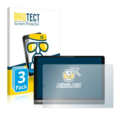 Front side of a product packaging with the brand logo BROTECT. Next to it is the device Lenovo Yoga SmartTab shown with the co