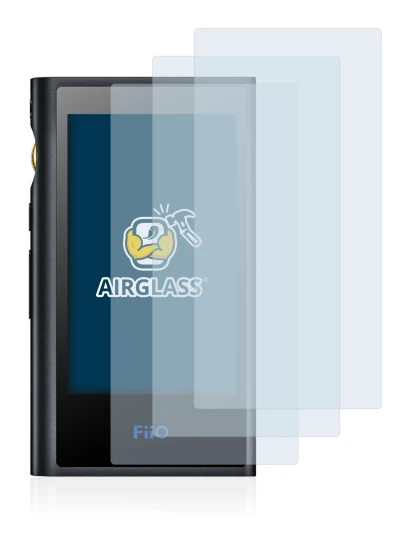 Image of the device FiiO M9 with a wide variety of screen protectors.